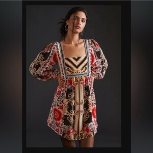 Anthropologie Nikasha Floral Mini Dress smock long sleeve